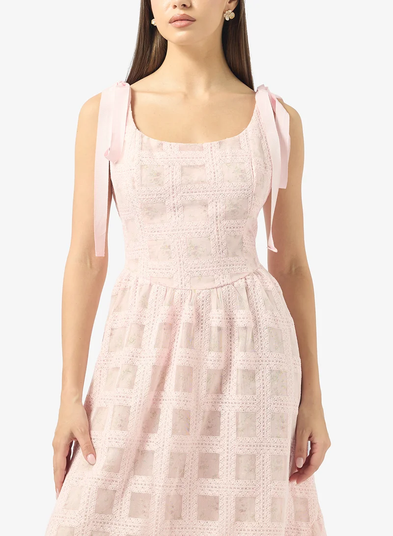 Just Me  Lace Detailled Shoulder Tie Midi Dress for Women | Best Price UAE